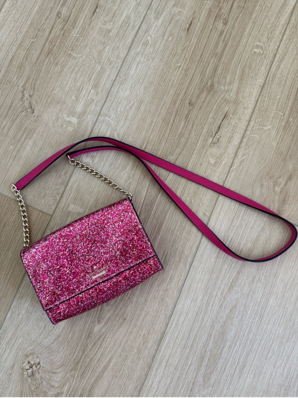 Kate Spade- ♠️ All Over Glitter Hot Pink Crossbody Bag w/ Chain Strap